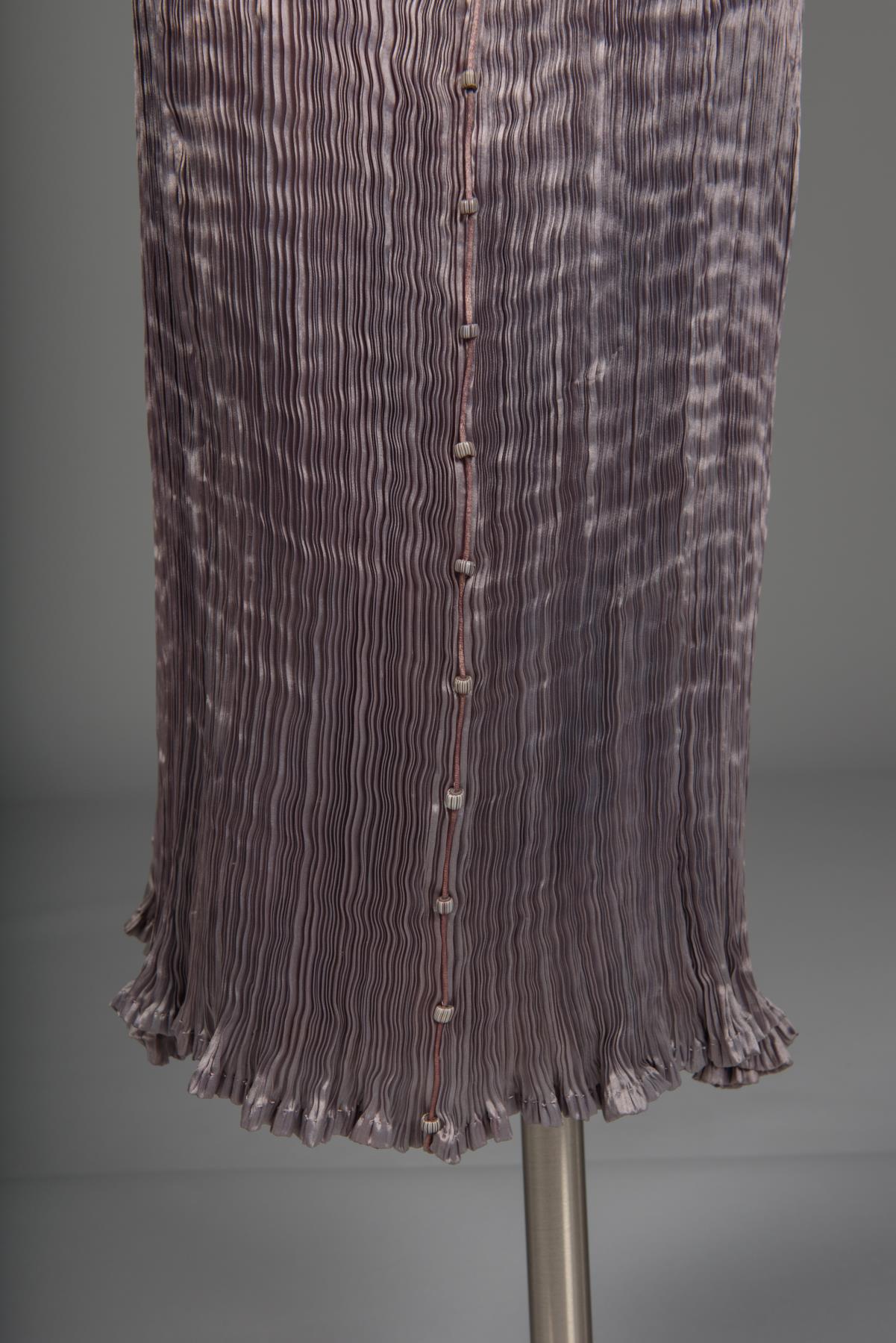 Image of Mariano Fortuny lavender silk gown, ca. 1920s